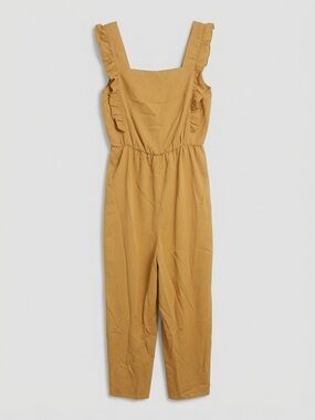 SukiSo Mustard Yellow Ruffle Strap Jumpsuit Size L NWT